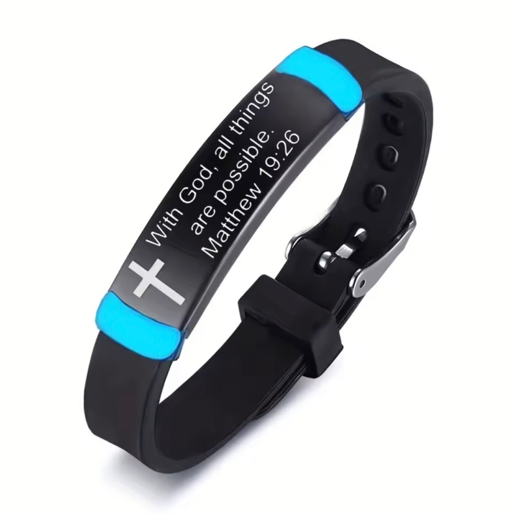 Glow in the dark Black & Blue Inspirational Silicone Bracelet